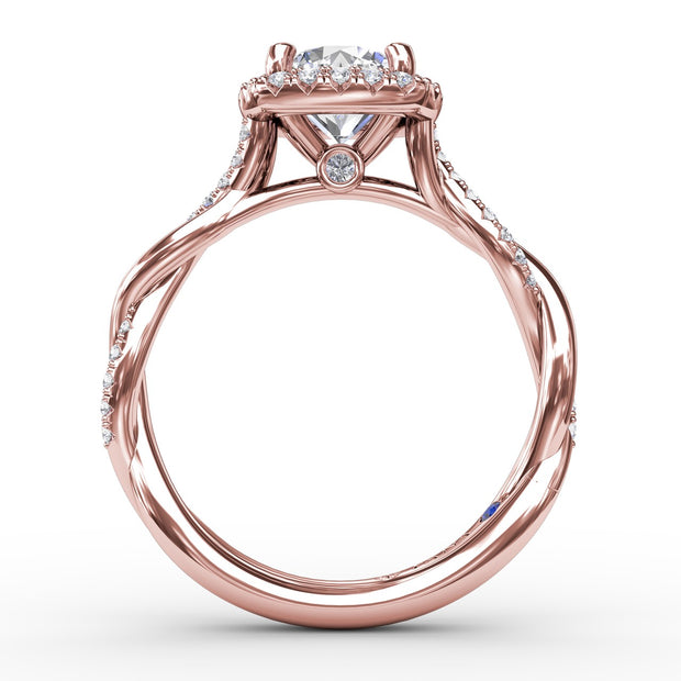 Cushion-Shaped Halo Diamond Engagement Ring With Twisted Shank