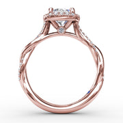 Cushion-Shaped Halo Diamond Engagement Ring With Twisted Shank
