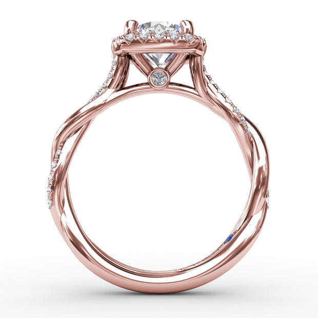 Cushion-Shaped Halo Diamond Engagement Ring With Twisted Shank