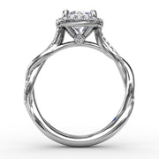 Cushion-Shaped Halo Diamond Engagement Ring With Twisted Shank