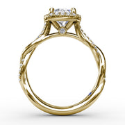 Cushion-Shaped Halo Diamond Engagement Ring With Twisted Shank