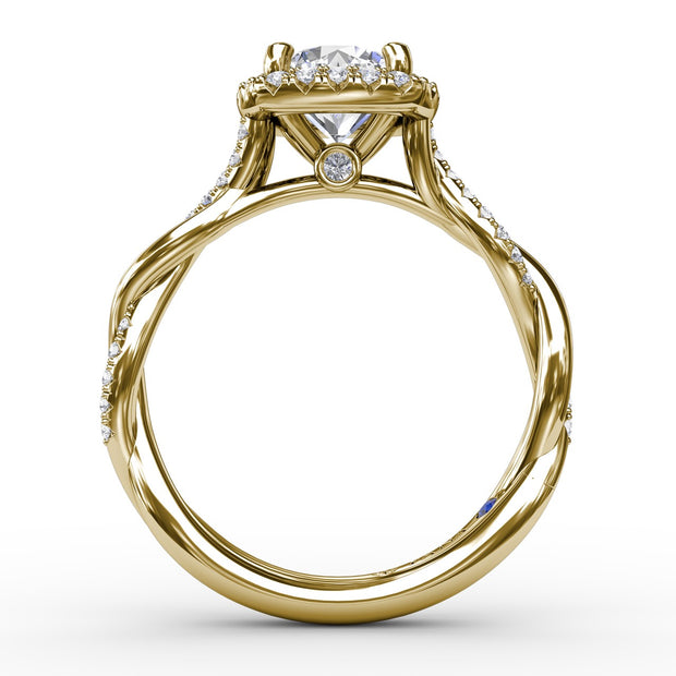 Cushion-Shaped Halo Diamond Engagement Ring With Twisted Shank