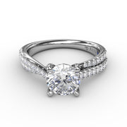 Classic Round Diamond Solitaire Engagement Ring With Double-Row Diamond Shank