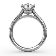 Six - Prong Round Diamond Engagement Ring with 1/2 Diamond Band