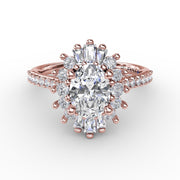 Mixed Shape Oval Diamond Halo Ballerina Style Engagement Ring