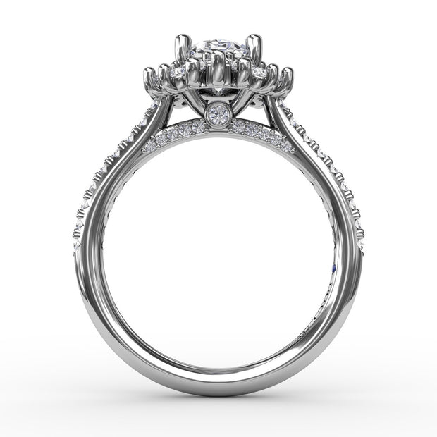 Mixed Shape Oval Diamond Halo Ballerina Style Engagement Ring