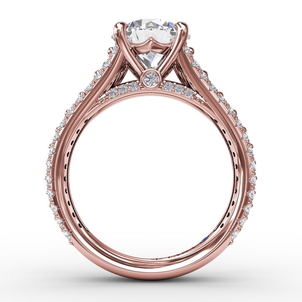 Classic Round Diamond Solitaire Engagement Ring With Triple-Row Diamond Shank