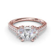 Emerald Cut Side Stone Engagement Ring