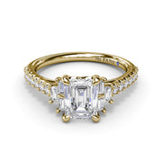 Emerald Cut Side Stone Engagement Ring