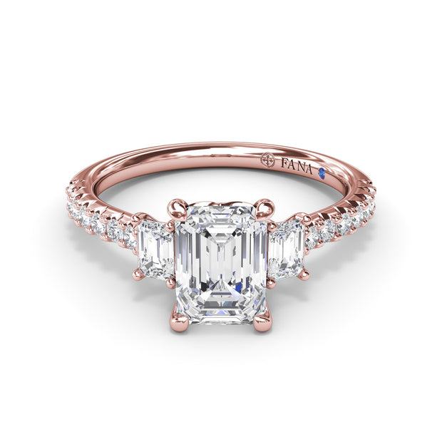 Enchanted Three Stone Emerald Diamond Engagement Ring