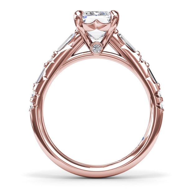 Alternating Baguette and Round Diamond Engagement Ring