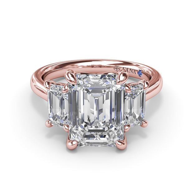 Three Stone Emerald Cut Diamond Engagement Ring