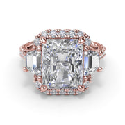 Three Stone Halo Diamond Engagement Ring