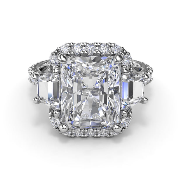 Three Stone Halo Diamond Engagement Ring