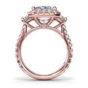 Three Stone Halo Diamond Engagement Ring