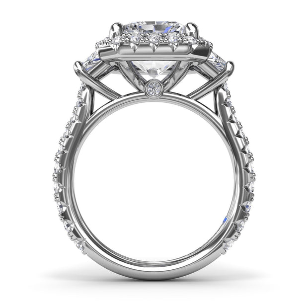 Three Stone Halo Diamond Engagement Ring