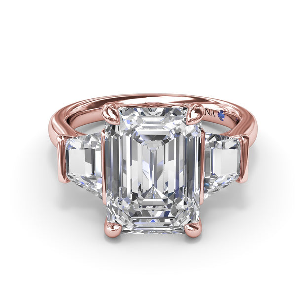 Three Stone Trapezoid Diamond Engagement Ring