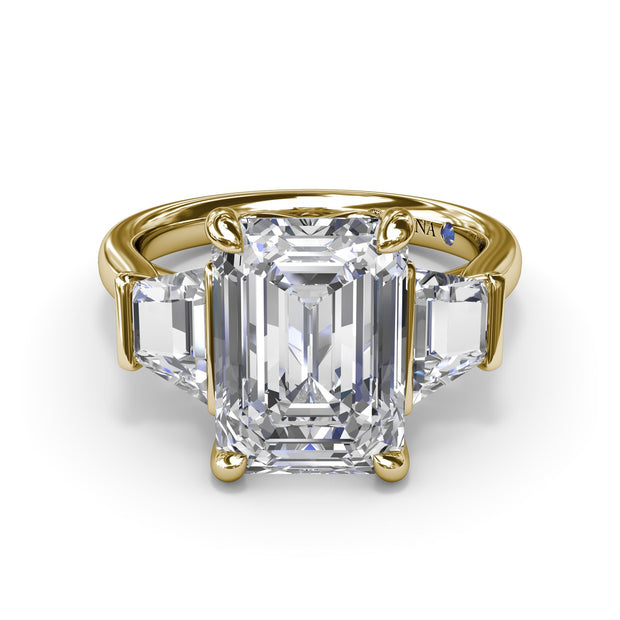 Three Stone Trapezoid Diamond Engagement Ring