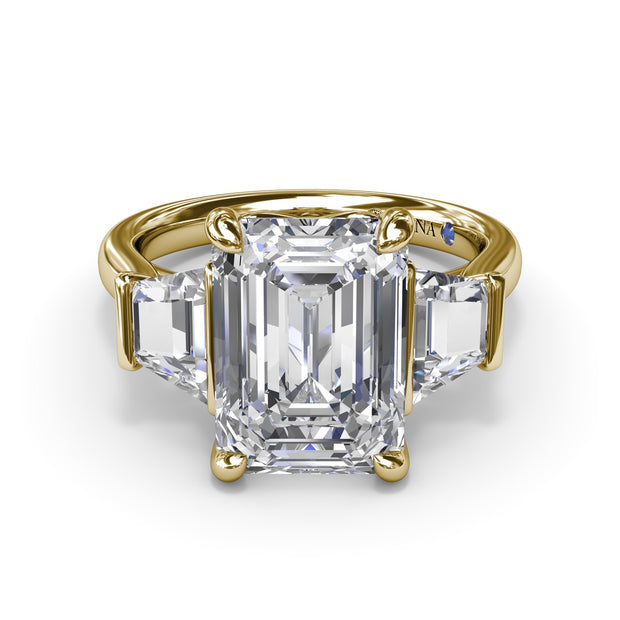 Three Stone Trapezoid Diamond Engagement Ring