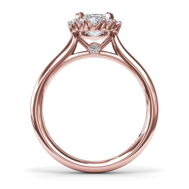 Graduated Halo Emerald Diamond Engagement Ring