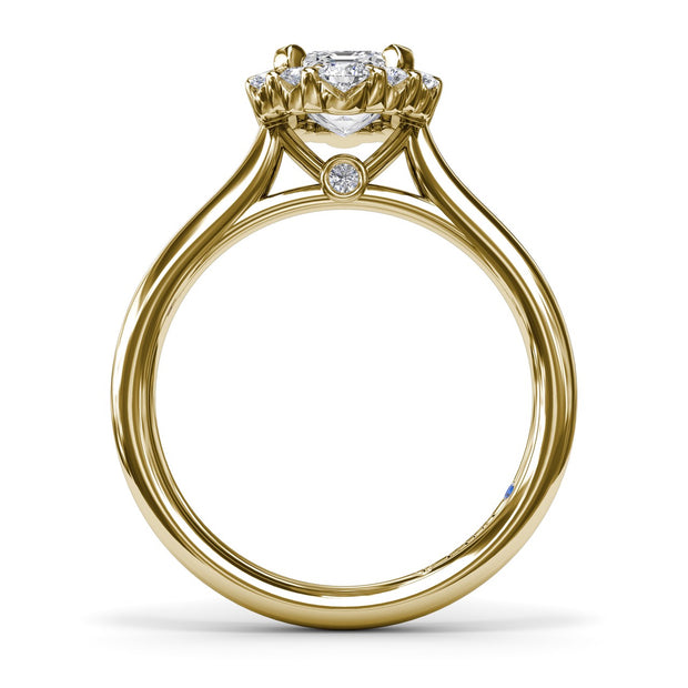 Graduated Halo Emerald Diamond Engagement Ring