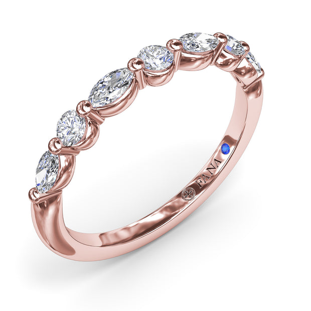 Alternating Round and Marquise Diamond Wedding Band
