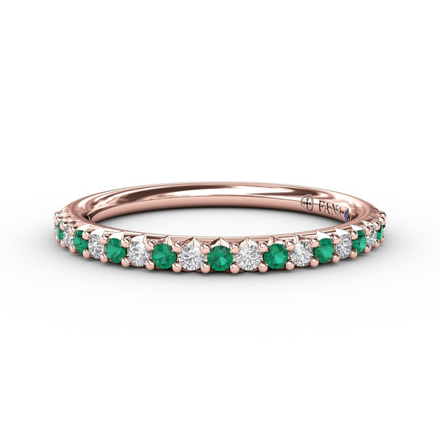 Delicate Emerald Shared Prong Anniversary Band