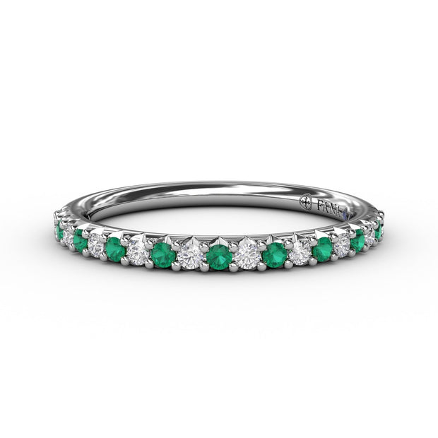 Delicate Emerald Shared Prong Anniversary Band