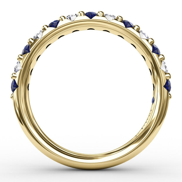 Sapphire and Diamond Shared Prong Anniversary Band