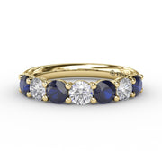 Sapphire and Diamond Shared Prong Anniversary Band