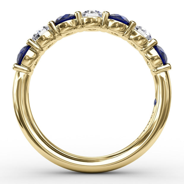 Sapphire and Diamond Shared Prong Anniversary Band