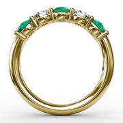 Chunky Emerald and Diamond Shared Prong Anniversary Band