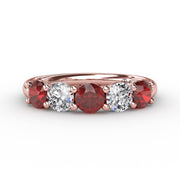 Chunky Ruby and Diamond Shared Prong Anniversary Band