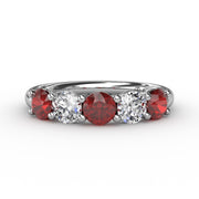 Chunky Ruby and Diamond Shared Prong Anniversary Band