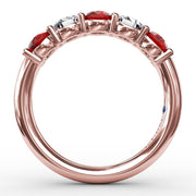 Chunky Ruby and Diamond Shared Prong Anniversary Band