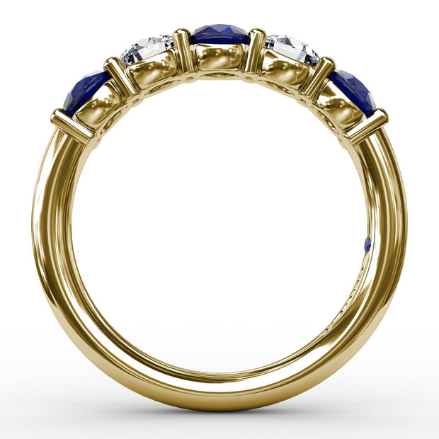 Chunky Sapphire and Diamond Shared Prong Anniversary Band