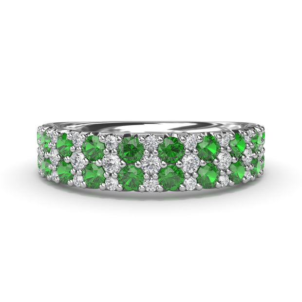 Pave Emerald and Diamond Wedding Band