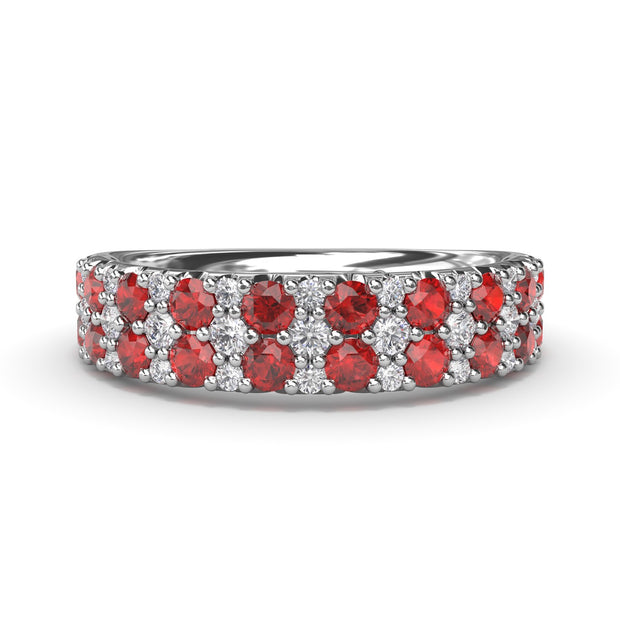 Pave Ruby and Diamond Wedding Band