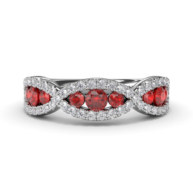 Crossover Ruby and Diamond Wedding Band