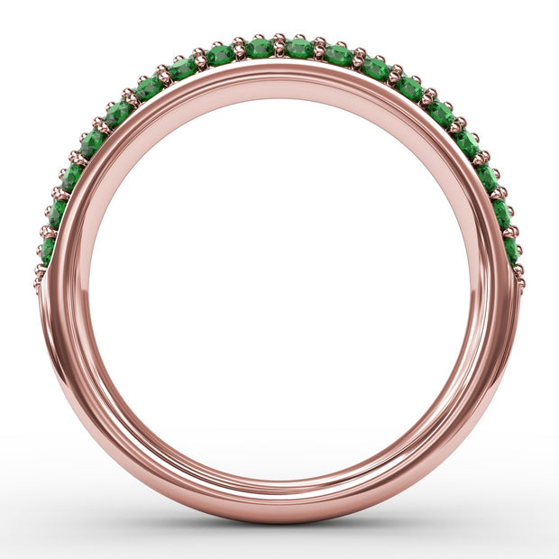 Dazzling Three Row Emerald Pave Ring