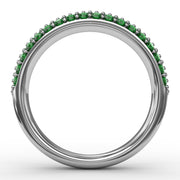 Dazzling Three Row Emerald Pave Ring