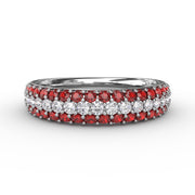 Dazzling Three Row Ruby Pave Ring