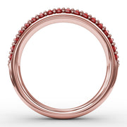 Dazzling Three Row Ruby Pave Ring