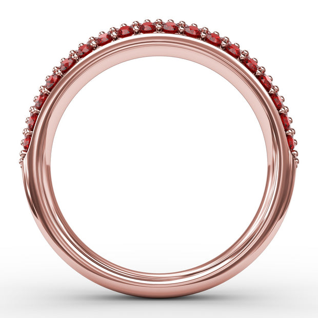 Dazzling Three Row Ruby Pave Ring