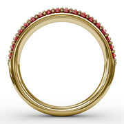 Dazzling Three Row Ruby Pave Ring