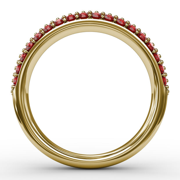 Dazzling Three Row Ruby Pave Ring