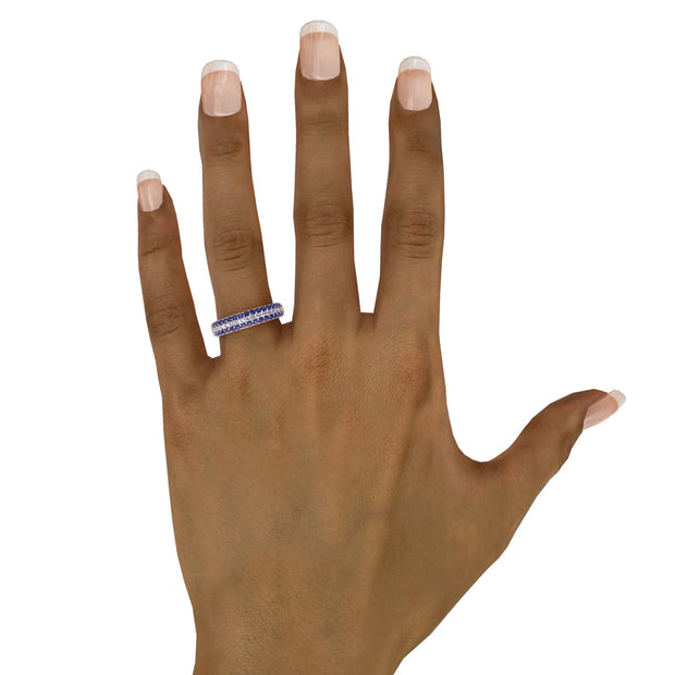 Dazzling Three Row Sapphire Pave Ring