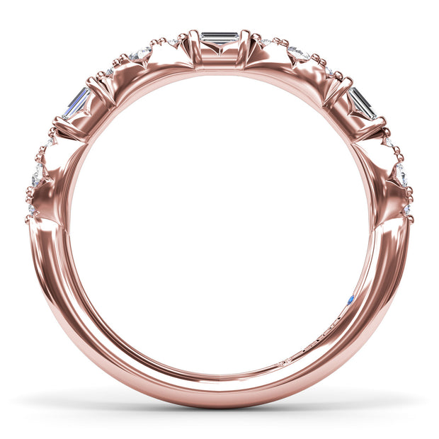 Round Clusters and Emerald Cut Diamond Wedding Ring
