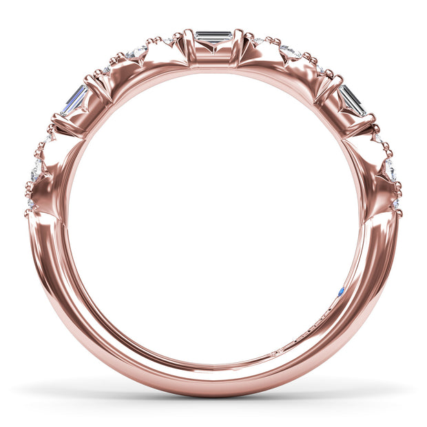 Round Clusters and Emerald Cut Diamond Wedding Ring