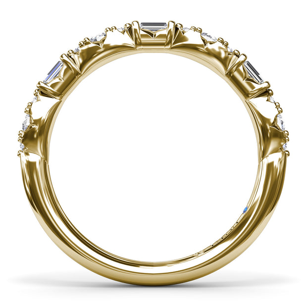 Round Clusters and Emerald Cut Diamond Wedding Ring